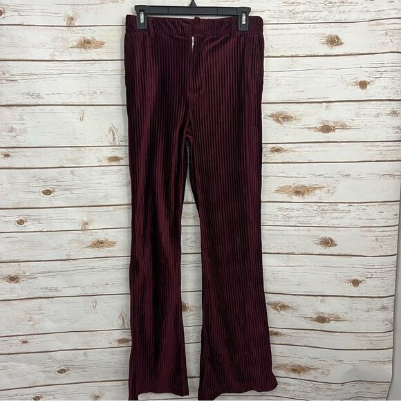 Urban Outfitters Burgundy Corduroy High Rise Flare Pants Punk Grunge - Picture 1 of 6